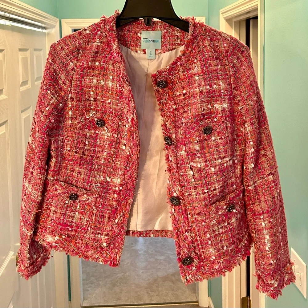 Old Navy Studio Spotlight Pink Tweed Jacket Size XS - Picture 1 of 7